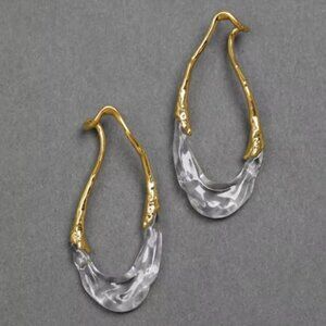 Clear Resin Goldtone Irregular Hoop Earrings Alexis Bittar Style
